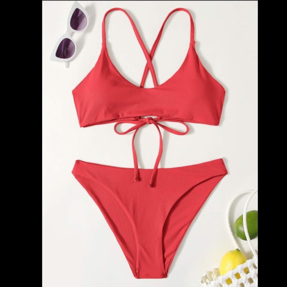NWT Red bikini criss cross tie
